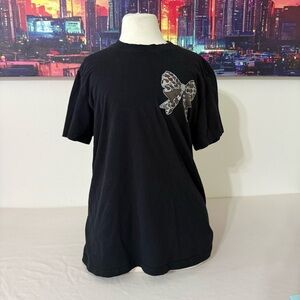 Black Short Sleeve Top with Butterfly Design